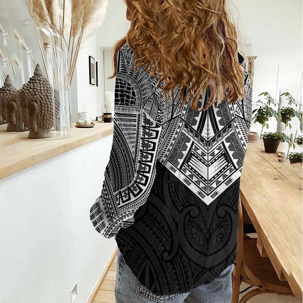 Samoan Traditional Art Tattoos Women Casual Shirt Tatau Roman Reigns Black Color - Polynesian Pride