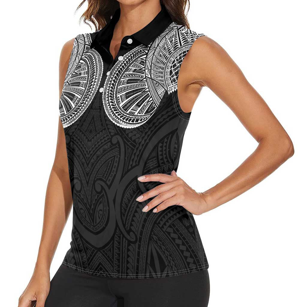 Samoan Traditional Art Tattoos Women Sleeveless Polo Shirt Tatau Roman Reigns Black Color LT03 - Polynesian Pride