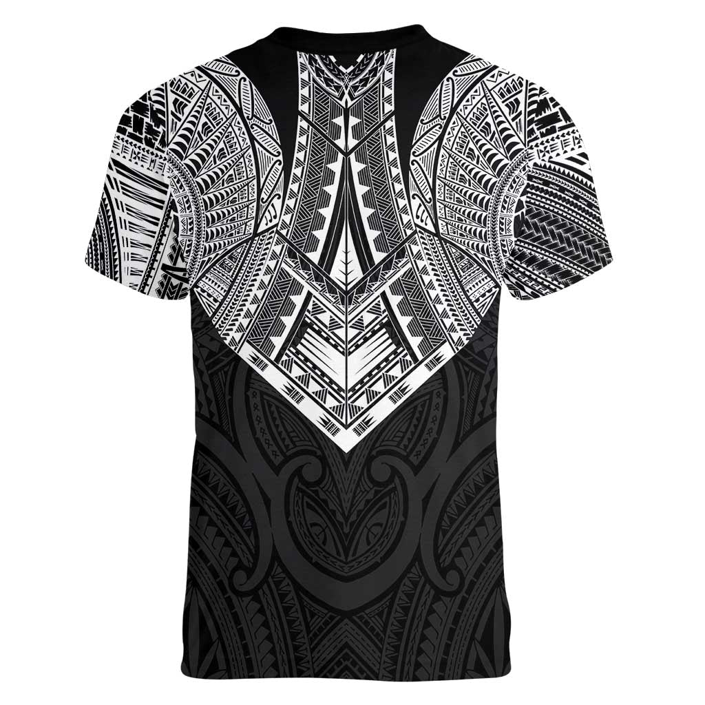 Samoan Traditional Art Tattoos Women V-Neck T-Shirt Tatau Roman Reigns Black Color LT03 - Polynesian Pride