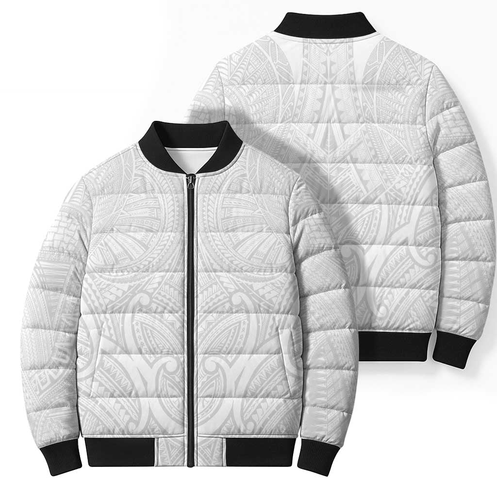 Samoan Traditional Art Tattoos Bomber Puffer Jacket Tatau Roman Reigns White Color - Polynesian Pride