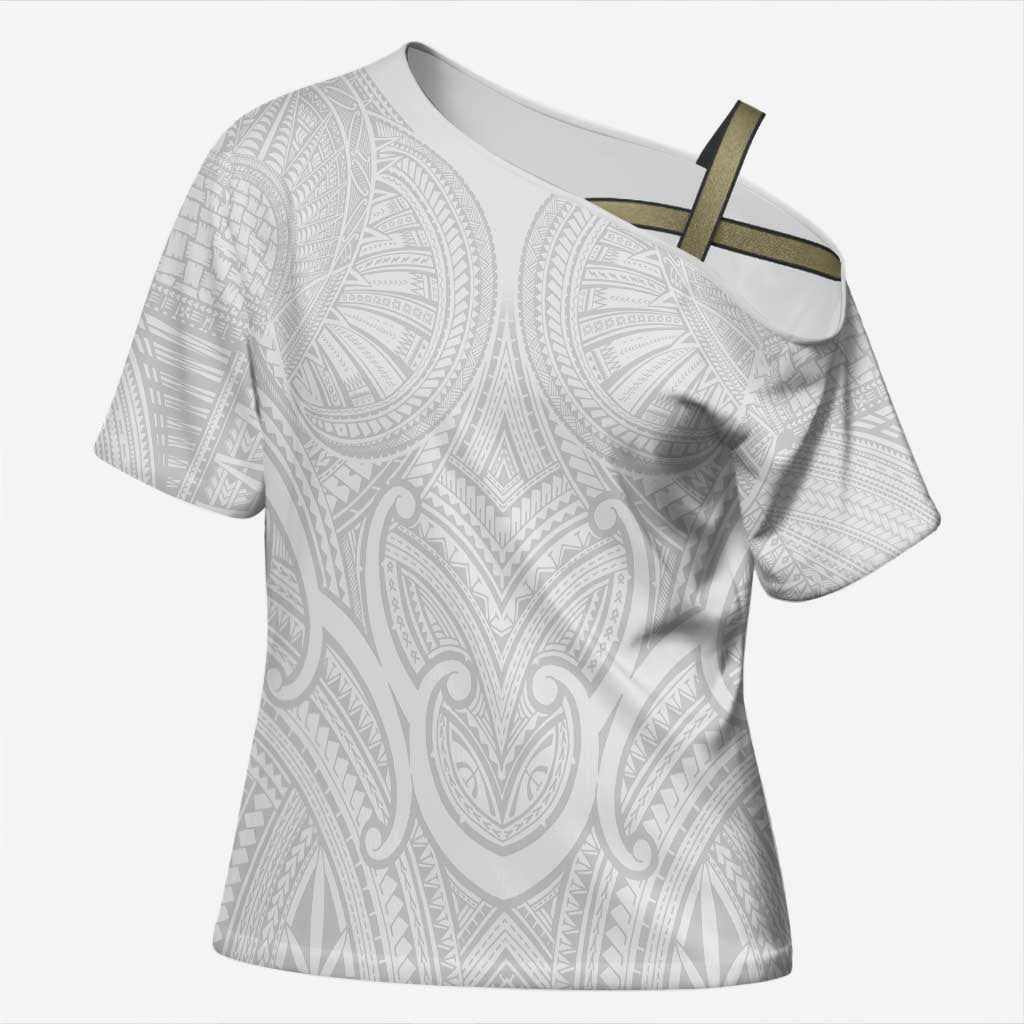 Samoan Traditional Art Tattoos Cross Shoulder Shirt Tatau Roman Reigns White Color - Polynesian Pride