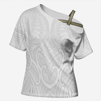 Samoan Traditional Art Tattoos Cross Shoulder Shirt Tatau Roman Reigns White Color LT03 Female White - Polynesian Pride