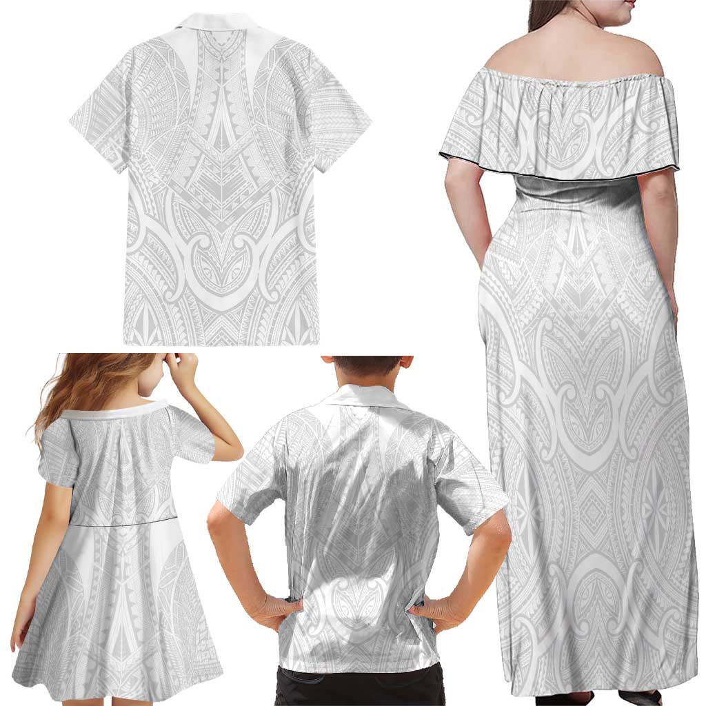 Samoan Traditional Art Tattoos Family Matching Off Shoulder Maxi Dress and Hawaiian Shirt Tatau Roman Reigns White Color LT03 - Polynesian Pride