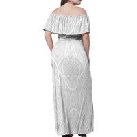 Samoan Traditional Art Tattoos Family Matching Off Shoulder Maxi Dress and Hawaiian Shirt Tatau Roman Reigns White Color LT03 - Polynesian Pride