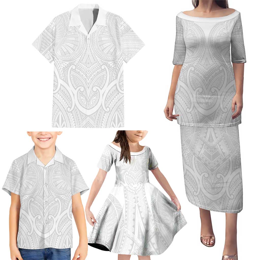 Samoan Traditional Art Tattoos Family Matching Puletasi and Hawaiian Shirt Tatau Roman Reigns White Color - Polynesian Pride