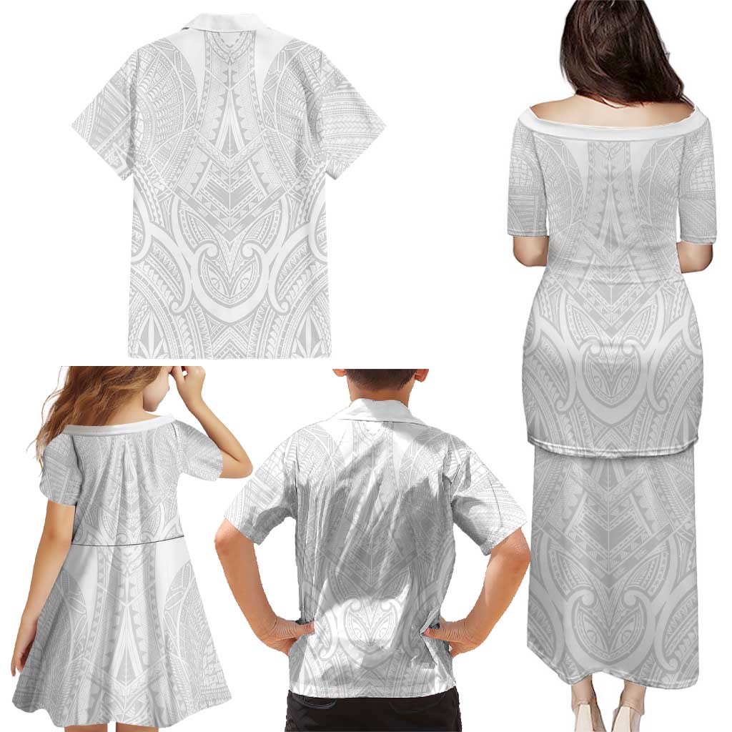 Samoan Traditional Art Tattoos Family Matching Puletasi and Hawaiian Shirt Tatau Roman Reigns White Color LT03 - Polynesian Pride