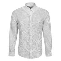 Samoan Traditional Art Tattoos Family Matching Puletasi and Hawaiian Shirt Tatau Roman Reigns White Color LT03 Dad's Shirt - Long Sleeve White - Polynesian Pride