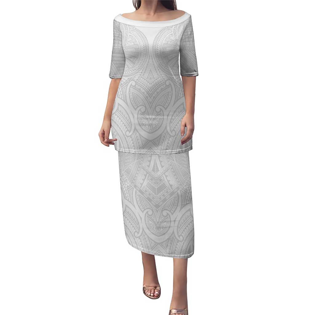 Samoan Traditional Art Tattoos Family Matching Puletasi and Hawaiian Shirt Tatau Roman Reigns White Color LT03 Mom's Dress White - Polynesian Pride