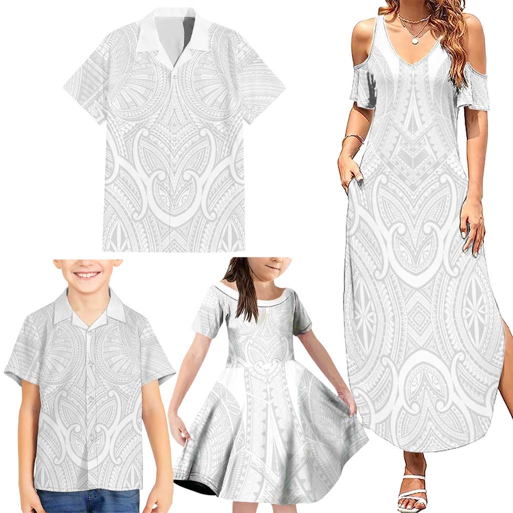 Samoan Traditional Art Tattoos Family Matching Summer Maxi Dress and Hawaiian Shirt Tatau Roman Reigns White Color LT03 - Polynesian Pride