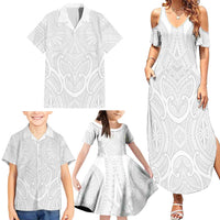 Samoan Traditional Art Tattoos Family Matching Summer Maxi Dress and Hawaiian Shirt Tatau Roman Reigns White Color LT03 - Polynesian Pride