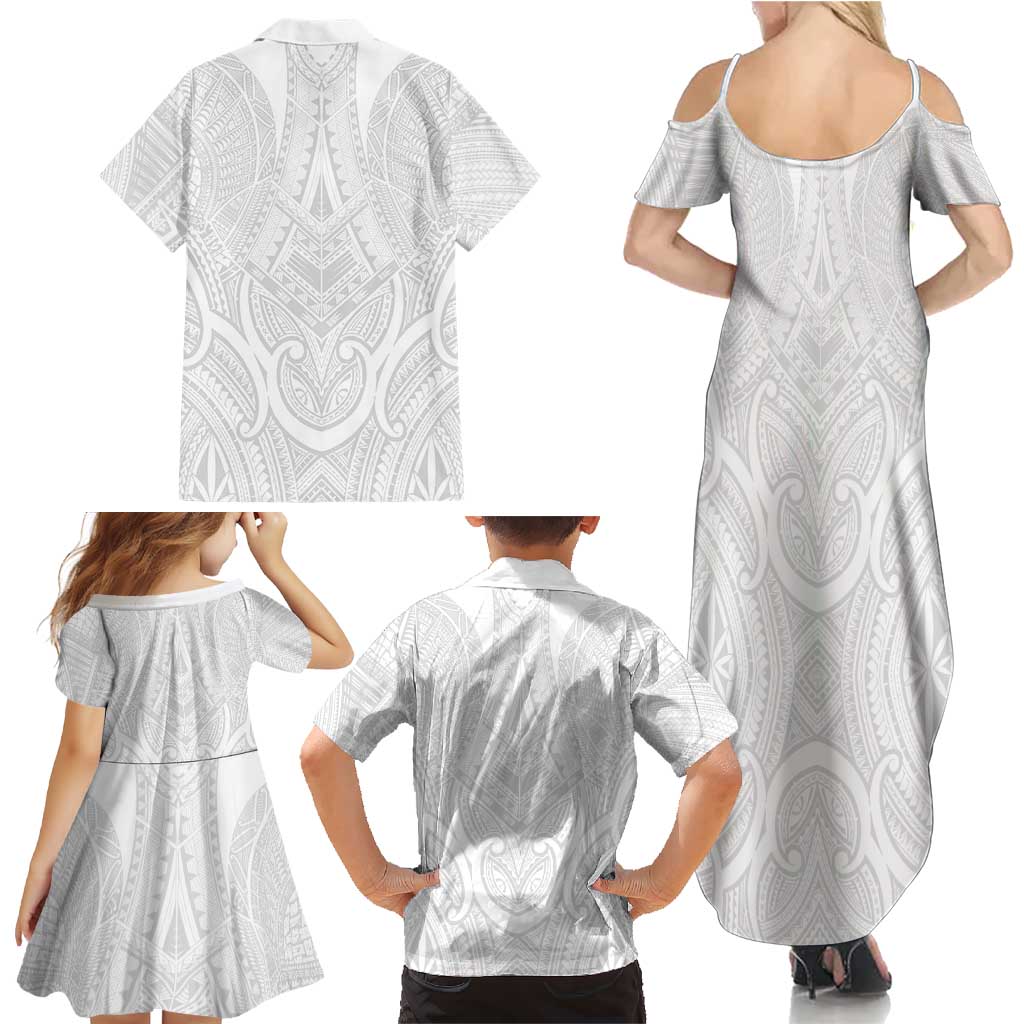 Samoan Traditional Art Tattoos Family Matching Summer Maxi Dress and Hawaiian Shirt Tatau Roman Reigns White Color LT03 - Polynesian Pride