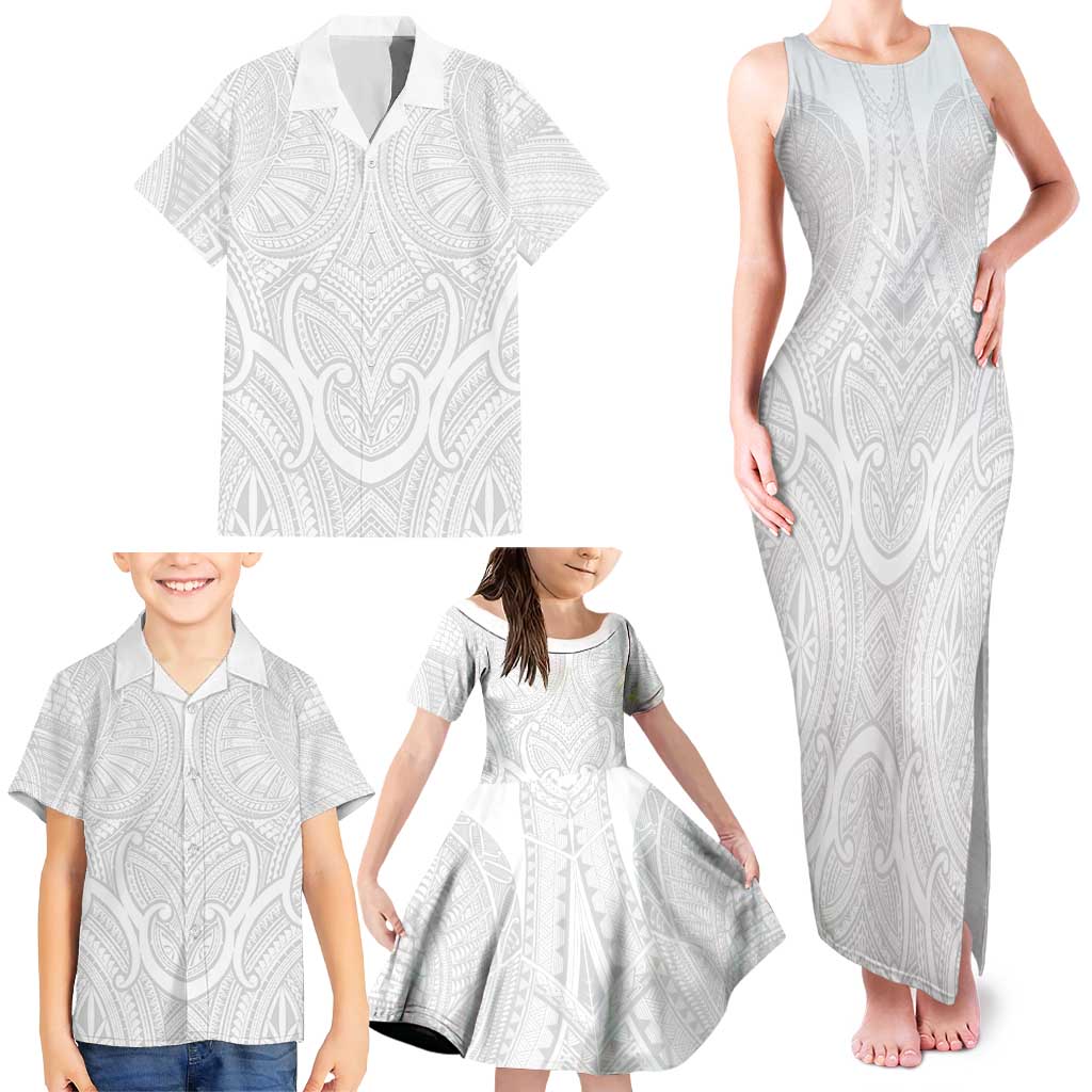 Samoan Traditional Art Tattoos Family Matching Tank Maxi Dress and Hawaiian Shirt Tatau Roman Reigns White Color - Polynesian Pride