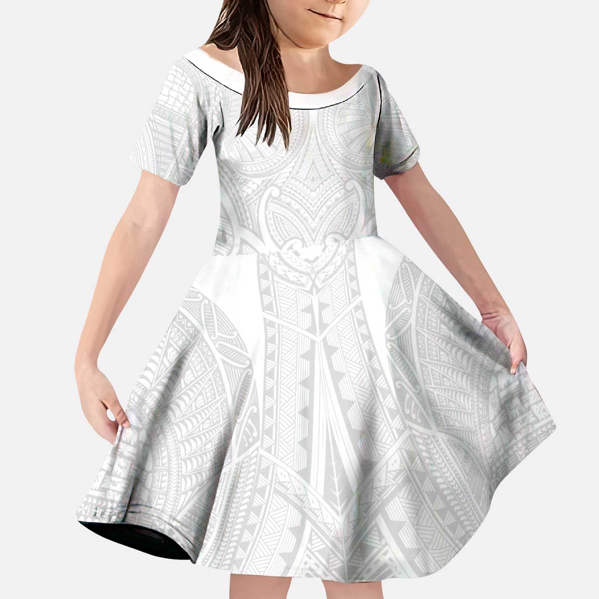 Samoan Traditional Art Tattoos Kid Short Sleeve Dress Tatau Roman Reigns White Color LT03 KID White - Polynesian Pride