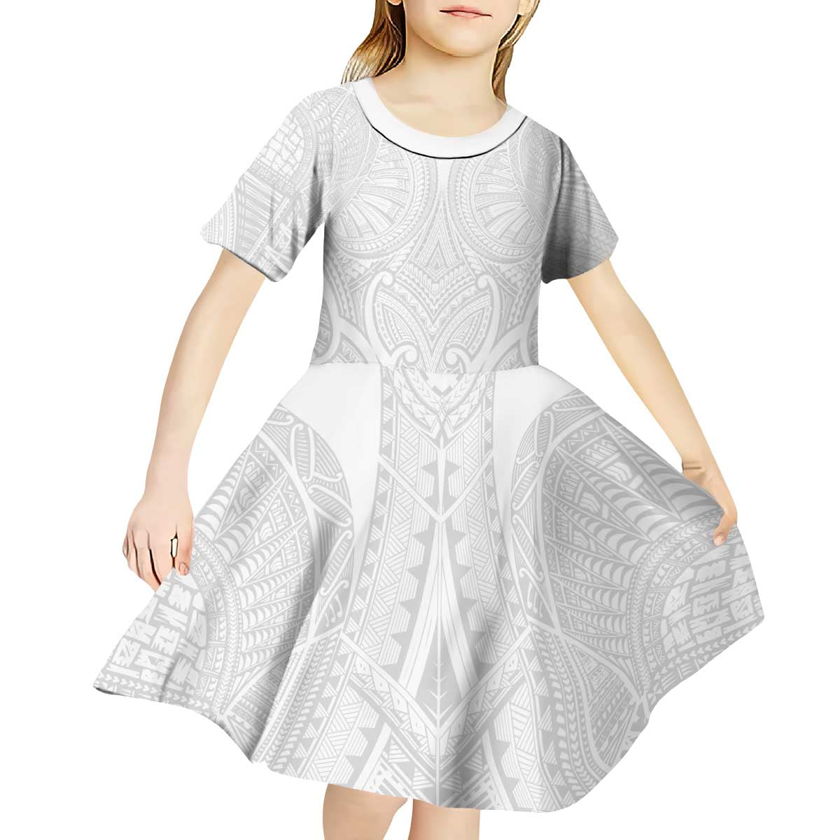 Samoan Traditional Art Tattoos Kid Short Sleeve Dress Tatau Roman Reigns White Color LT03 - Polynesian Pride