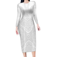 Samoan Traditional Art Tattoos Long Sleeve Bodycon Dress Tatau Roman Reigns White Color LT03 Long Dress White - Polynesian Pride