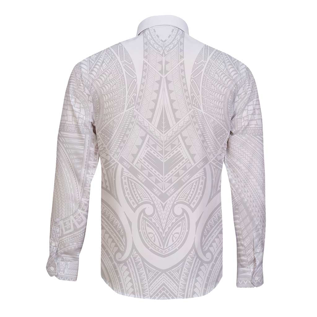 Samoan Traditional Art Tattoos Long Sleeve Button Shirt Tatau Roman Reigns White Color LT03 - Polynesian Pride