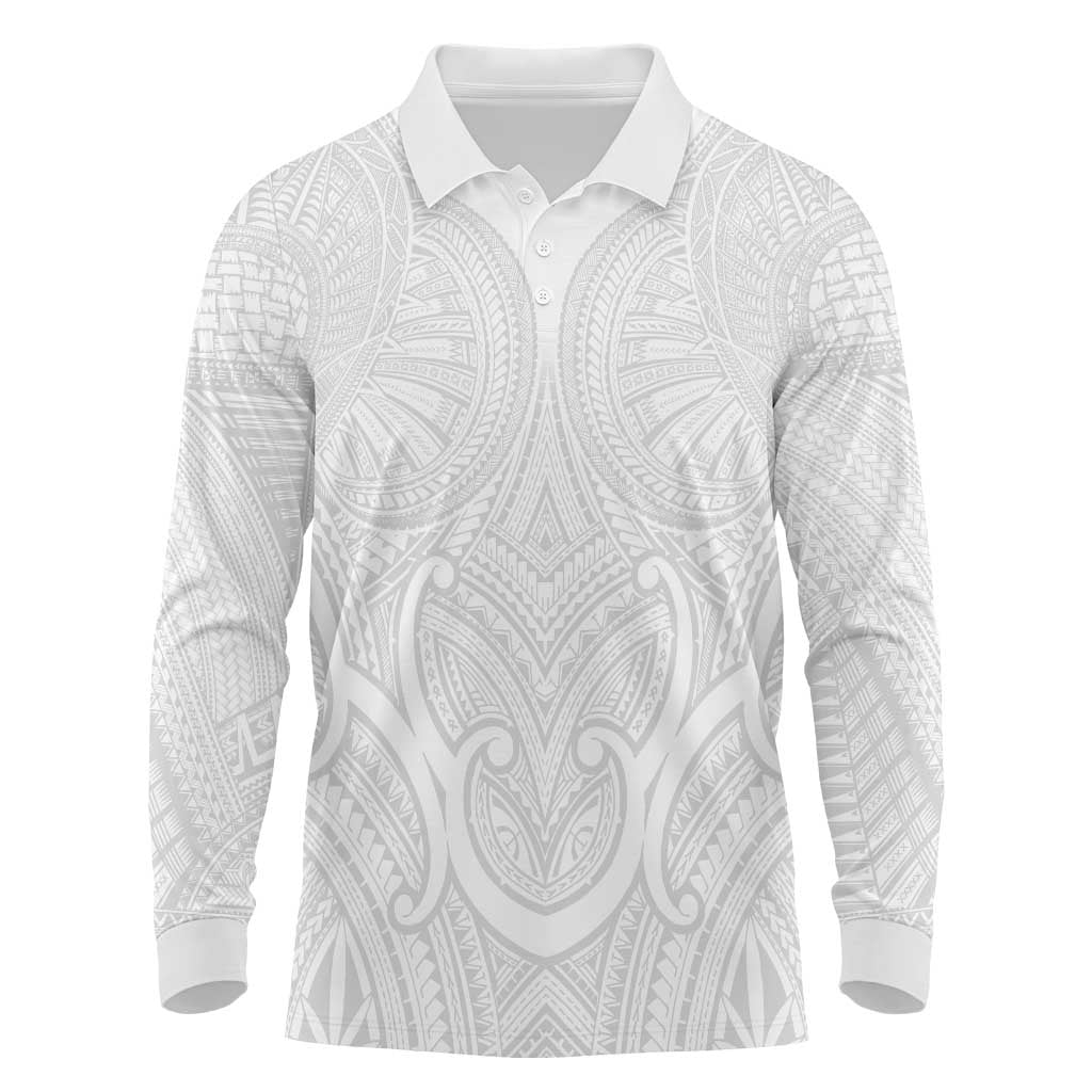 Samoan Traditional Art Tattoos Long Sleeve Polo Shirt Tatau Roman Reigns White Color LT03 White - Polynesian Pride