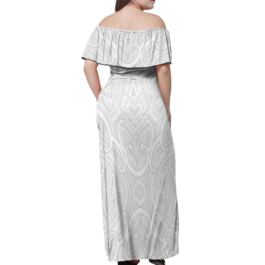 Samoan Traditional Art Tattoos Off Shoulder Maxi Dress Tatau Roman Reigns White Color LT03 - Polynesian Pride