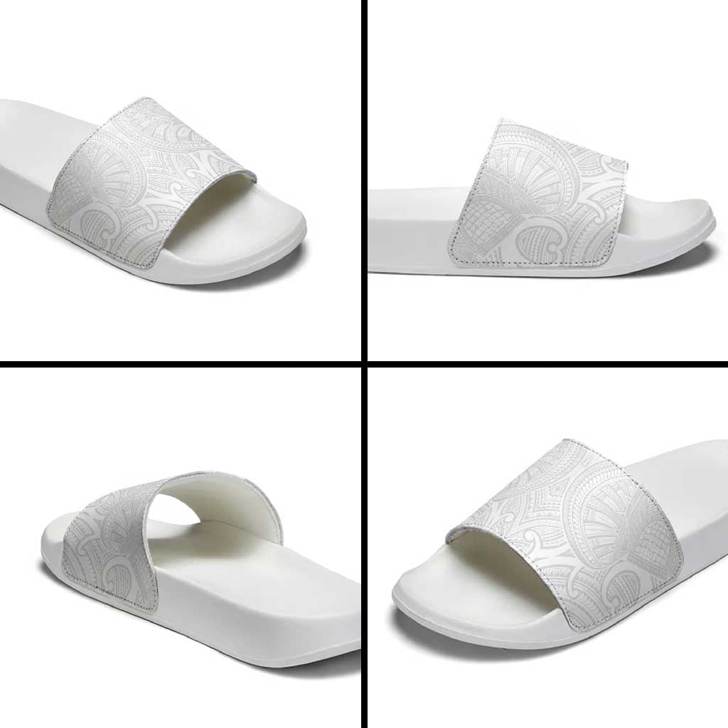 Samoan Traditional Art Tattoos Slide Sandals Tatau Roman Reigns White Color - Polynesian Pride