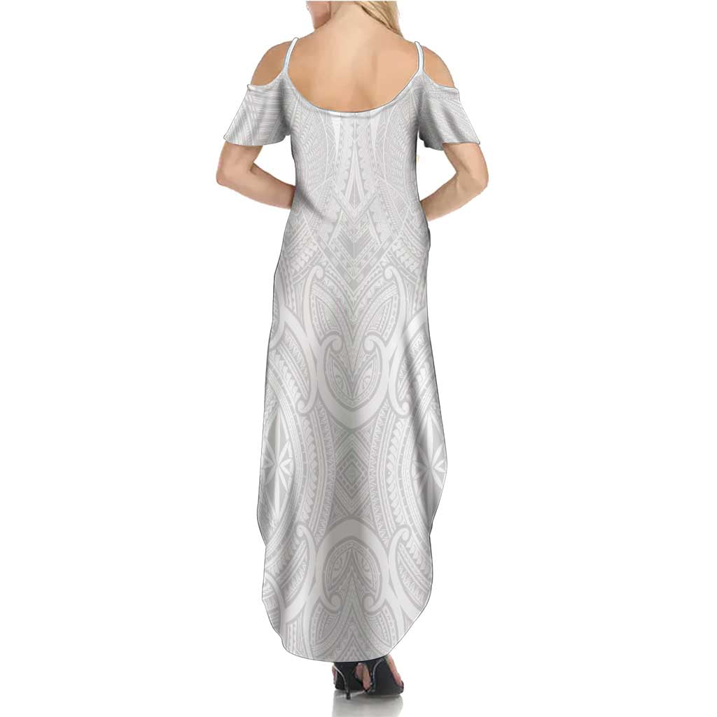 Samoan Traditional Art Tattoos Summer Maxi Dress Tatau Roman Reigns White Color LT03 - Polynesian Pride