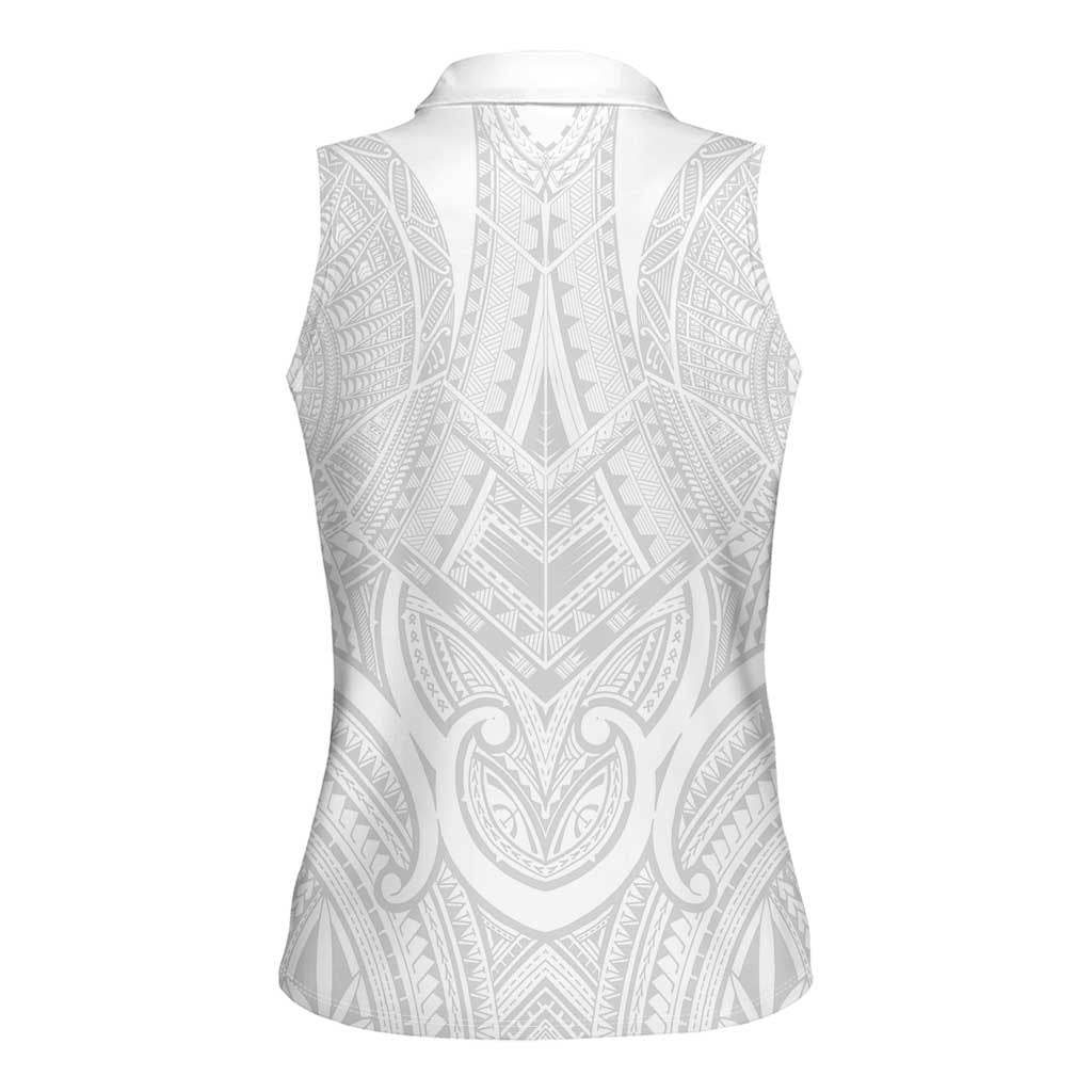 Samoan Traditional Art Tattoos Women Sleeveless Polo Shirt Tatau Roman Reigns White Color LT03 - Polynesian Pride