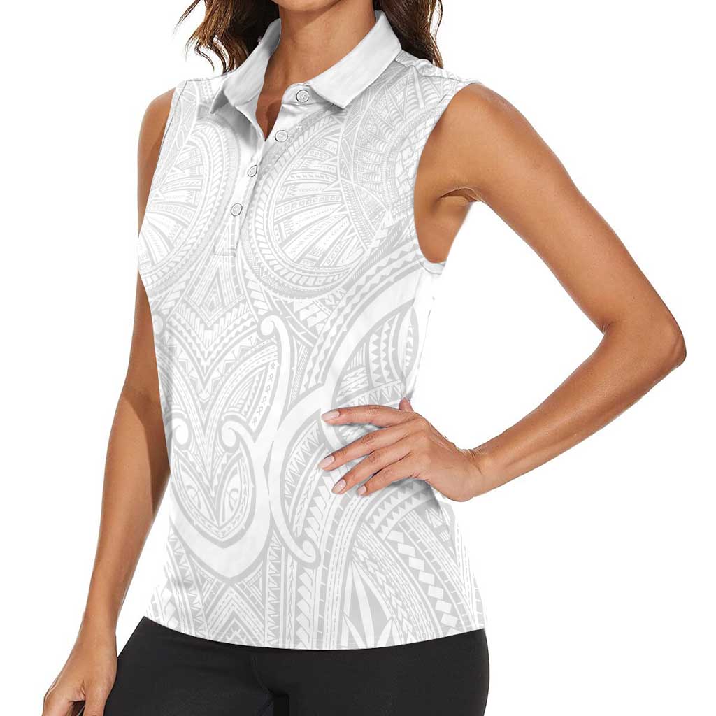 Samoan Traditional Art Tattoos Women Sleeveless Polo Shirt Tatau Roman Reigns White Color LT03 - Polynesian Pride