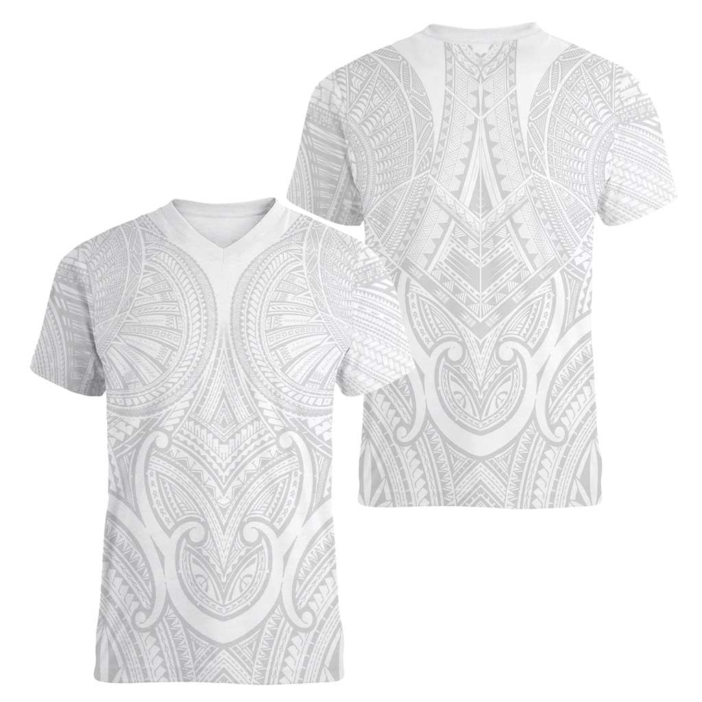 Samoan Traditional Art Tattoos Women V-Neck T-Shirt Tatau Roman Reigns White Color LT03 - Polynesian Pride