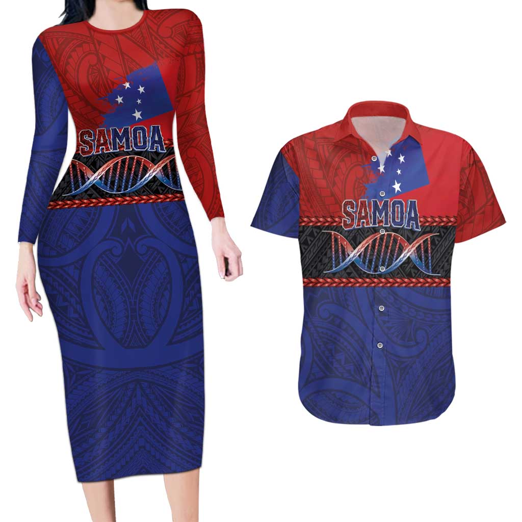 Personalised Samoan DNA-Proud of Samoa Couples Matching Long Sleeve Bodycon Dress and Hawaiian Shirt Polynesian Patterns LT03 Multicolor - Polynesian Pride