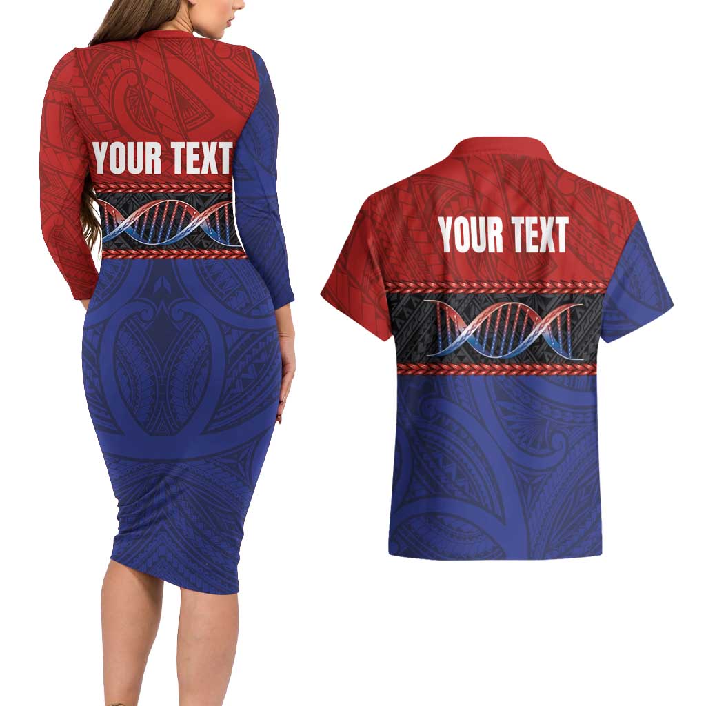 Personalised Samoan DNA-Proud of Samoa Couples Matching Long Sleeve Bodycon Dress and Hawaiian Shirt Polynesian Patterns LT03 - Polynesian Pride