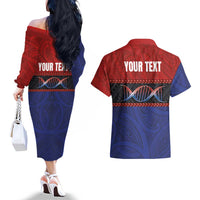 Personalised Samoan DNA-Proud of Samoa Couples Matching Off The Shoulder Long Sleeve Dress and Hawaiian Shirt Polynesian Patterns LT03 - Polynesian Pride