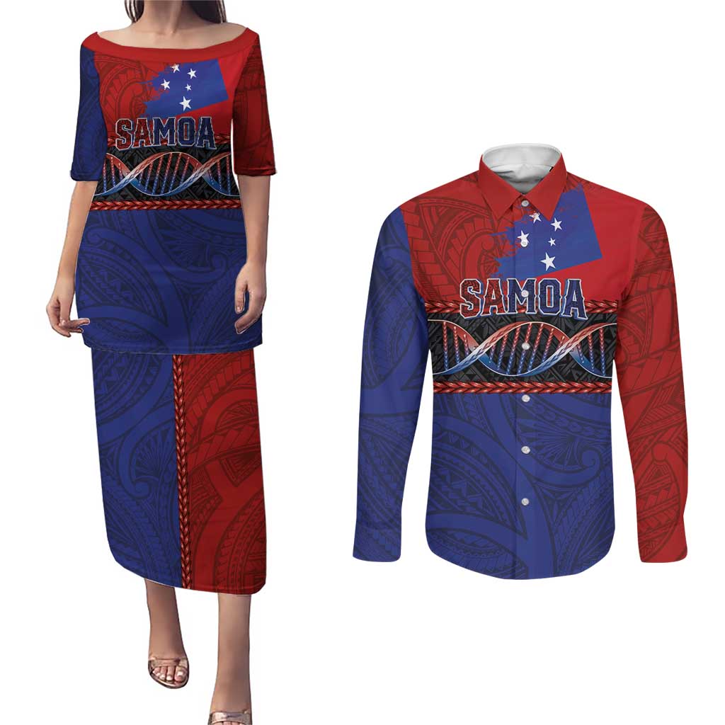 Personalised Samoan DNA-Proud of Samoa Couples Matching Puletasi and Long Sleeve Button Shirt Polynesian Patterns LT03 Multicolor - Polynesian Pride