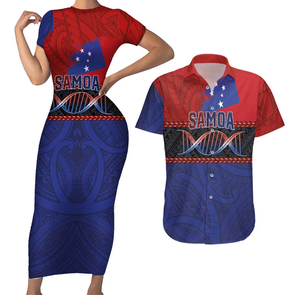 Personalised Samoan DNA-Proud of Samoa Couples Matching Short Sleeve Bodycon Dress and Hawaiian Shirt Polynesian Patterns LT03 Multicolor - Polynesian Pride