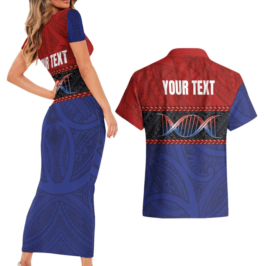 Personalised Samoan DNA-Proud of Samoa Couples Matching Short Sleeve Bodycon Dress and Hawaiian Shirt Polynesian Patterns LT03 - Polynesian Pride