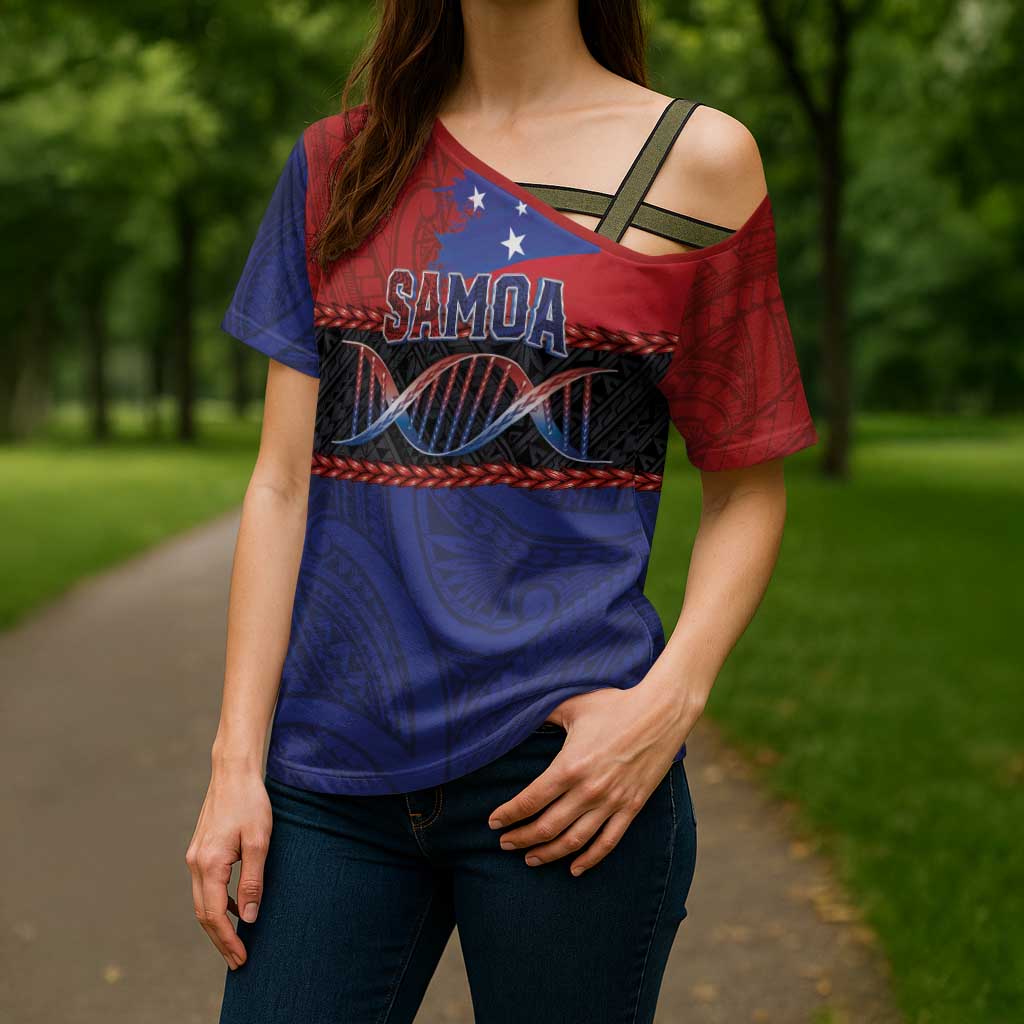 Personalised Samoan DNA-Proud of Samoa Cross Shoulder Shirt Polynesian Patterns LT03 - Polynesian Pride