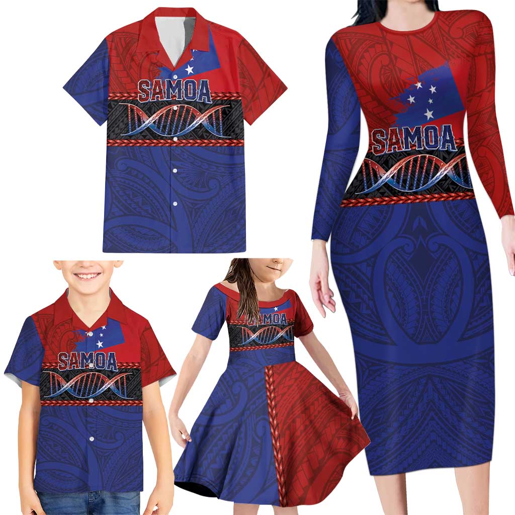 Personalised Samoan DNA-Proud of Samoa Family Matching Long Sleeve Bodycon Dress and Hawaiian Shirt Polynesian Patterns LT03 - Polynesian Pride