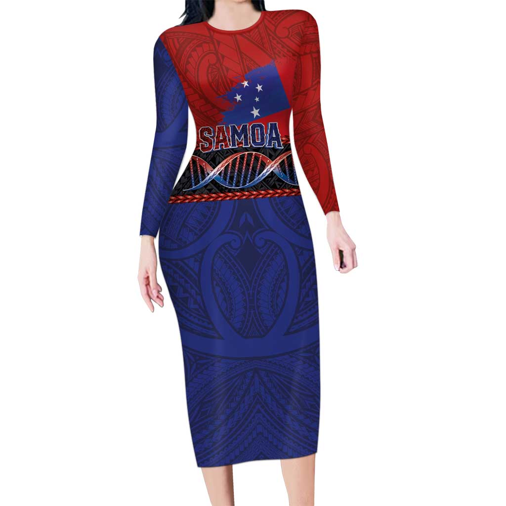 Personalised Samoan DNA-Proud of Samoa Family Matching Long Sleeve Bodycon Dress and Hawaiian Shirt Polynesian Patterns LT03 Mom's Dress Multicolor - Polynesian Pride