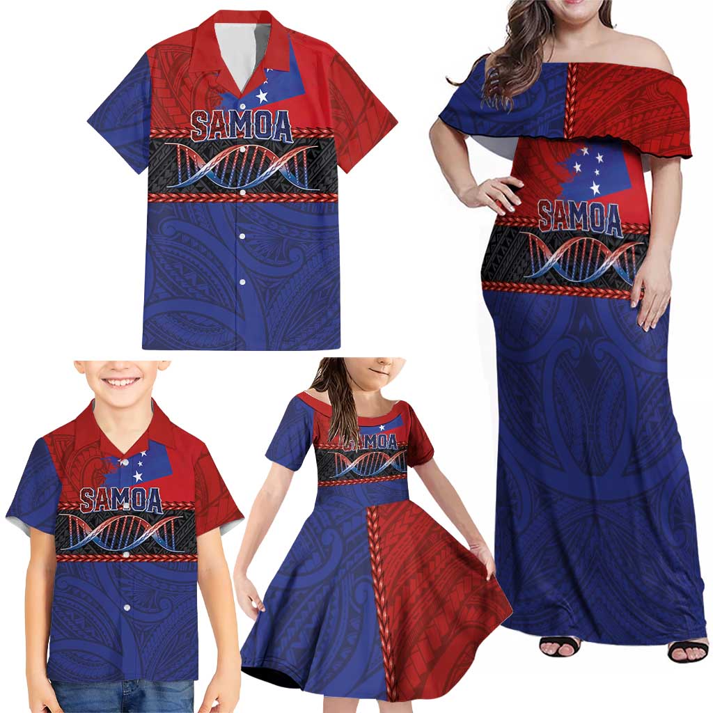 Personalised Samoan DNA-Proud of Samoa Family Matching Off Shoulder Maxi Dress and Hawaiian Shirt Polynesian Patterns LT03 - Polynesian Pride
