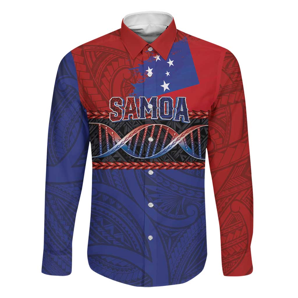 Personalised Samoan DNA-Proud of Samoa Family Matching Off Shoulder Maxi Dress and Hawaiian Shirt Polynesian Patterns LT03 Dad's Shirt - Long Sleeve Multicolor - Polynesian Pride