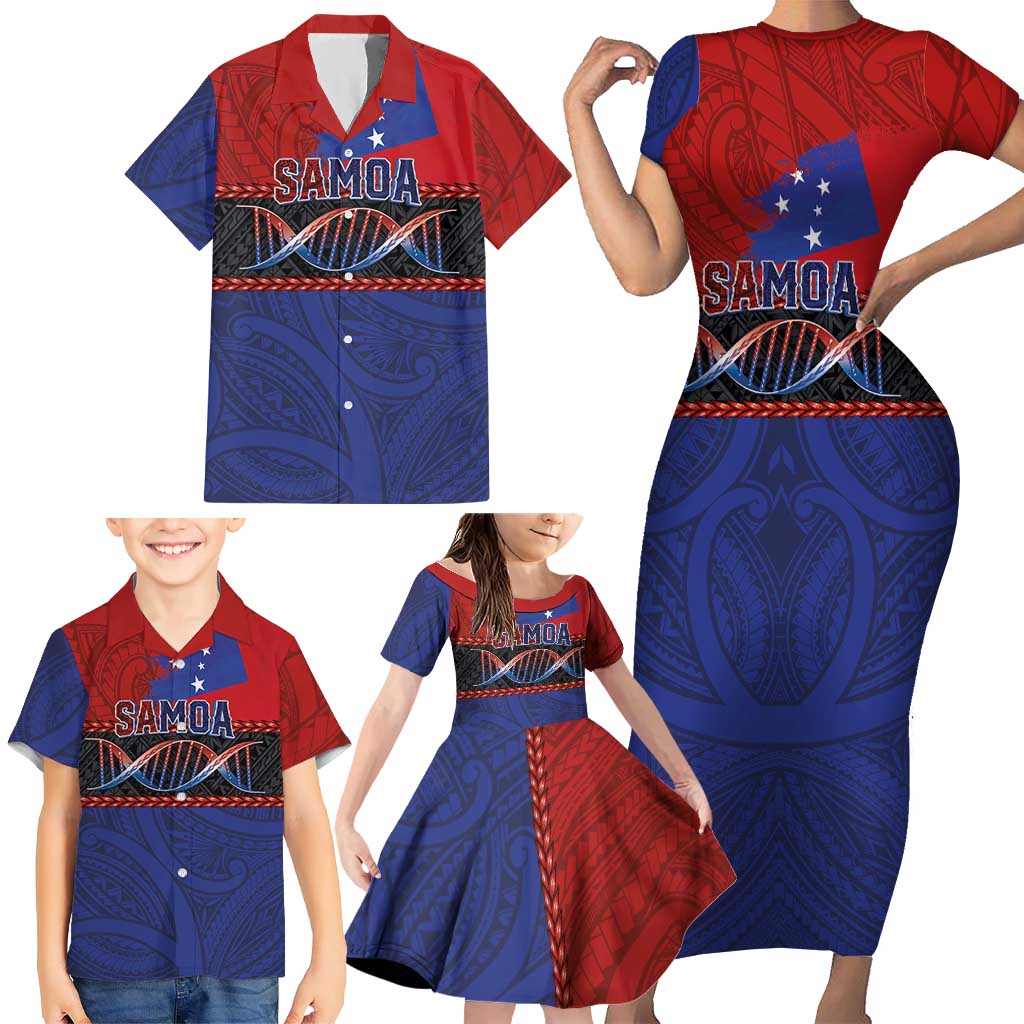 Personalised Samoan DNA-Proud of Samoa Family Matching Short Sleeve Bodycon Dress and Hawaiian Shirt Polynesian Patterns LT03 - Polynesian Pride