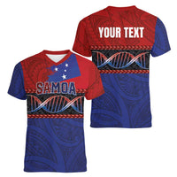 Personalised Samoan DNA-Proud of Samoa Women V-Neck T-Shirt Polynesian Patterns - Polynesian Pride