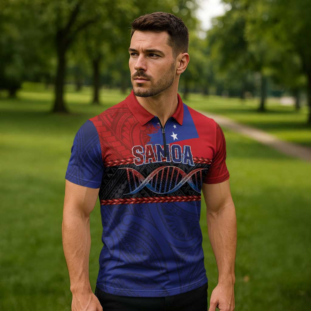 Personalised Samoan DNA-Proud of Samoa Zipper Polo Shirt Polynesian Patterns - Polynesian Pride