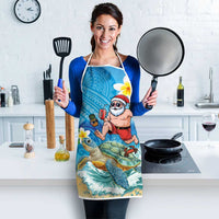 Polynesian Merry Christmas Apron Funny Santa with Sea Turtle Beach Plumeria - Polynesian Pride