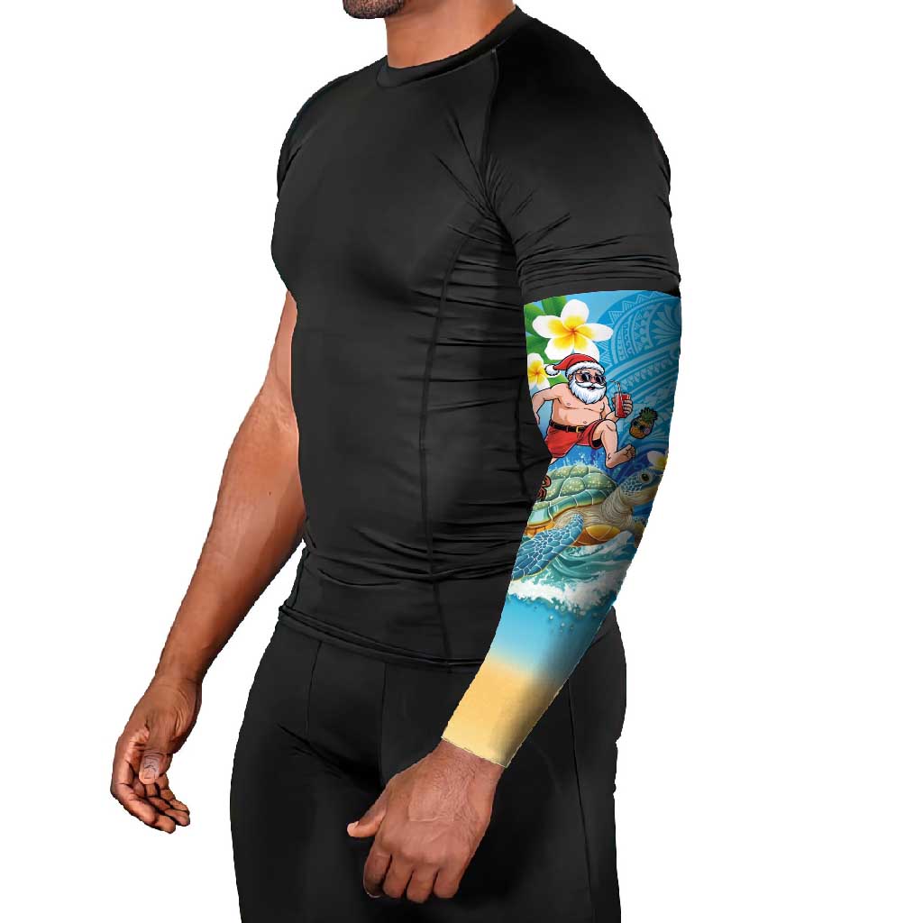 Polynesian Merry Christmas Arm Sleeves Funny Santa with Sea Turtle Beach Plumeria - Polynesian Pride