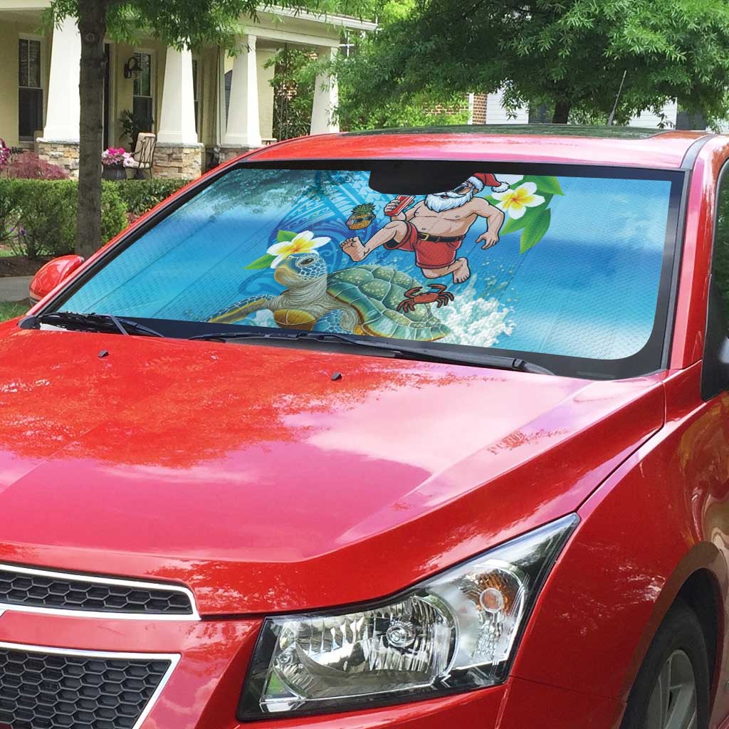 Polynesian Merry Christmas Auto Sun Shade Funny Santa with Sea Turtle Beach Plumeria - Polynesian Pride