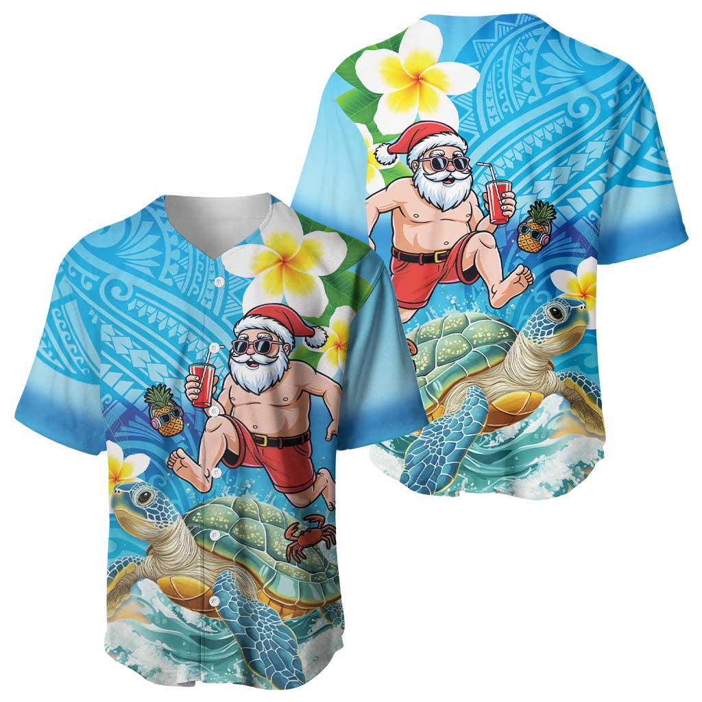 Polynesian Merry Christmas Baseball Jersey Funny Santa with Sea Turtle Beach Plumeria - Polynesian Pride