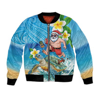 Polynesian Merry Christmas Bomber Jacket Funny Santa with Sea Turtle Beach Plumeria LT03 Unisex Multicolor - Polynesian Pride