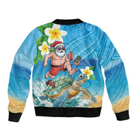 Polynesian Merry Christmas Bomber Jacket Funny Santa with Sea Turtle Beach Plumeria LT03 - Polynesian Pride