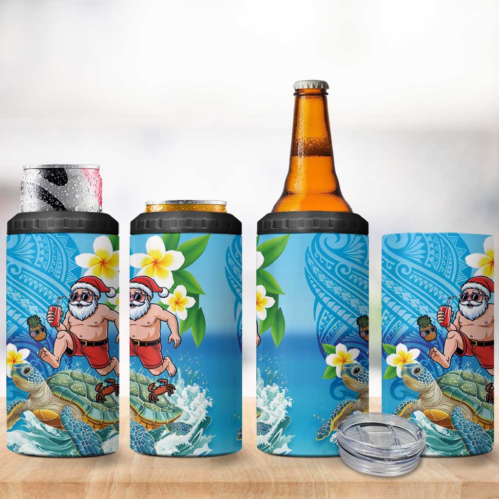 Polynesian Merry Christmas 4 in 1 Can Cooler Tumbler Funny Santa with Sea Turtle Beach Plumeria LT03 - Polynesian Pride