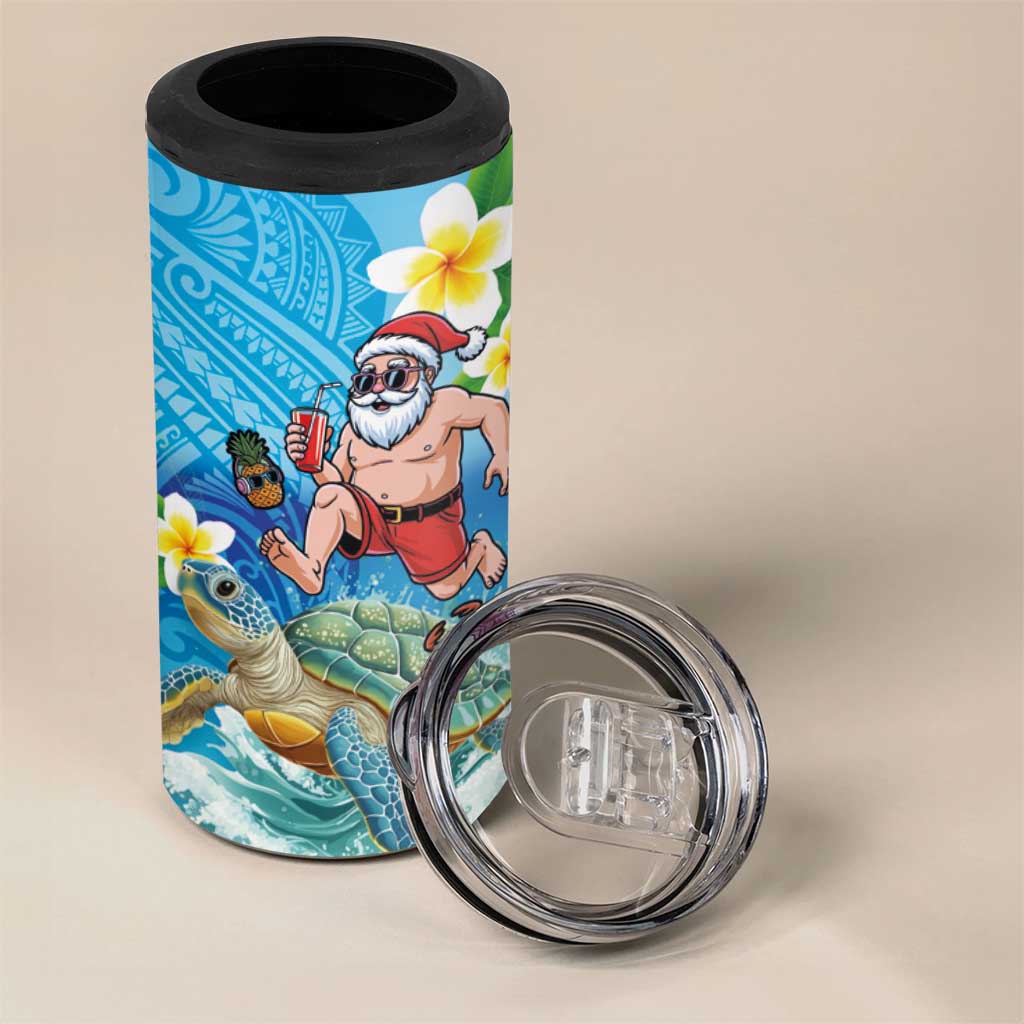 Polynesian Merry Christmas 4 in 1 Can Cooler Tumbler Funny Santa with Sea Turtle Beach Plumeria LT03 - Polynesian Pride