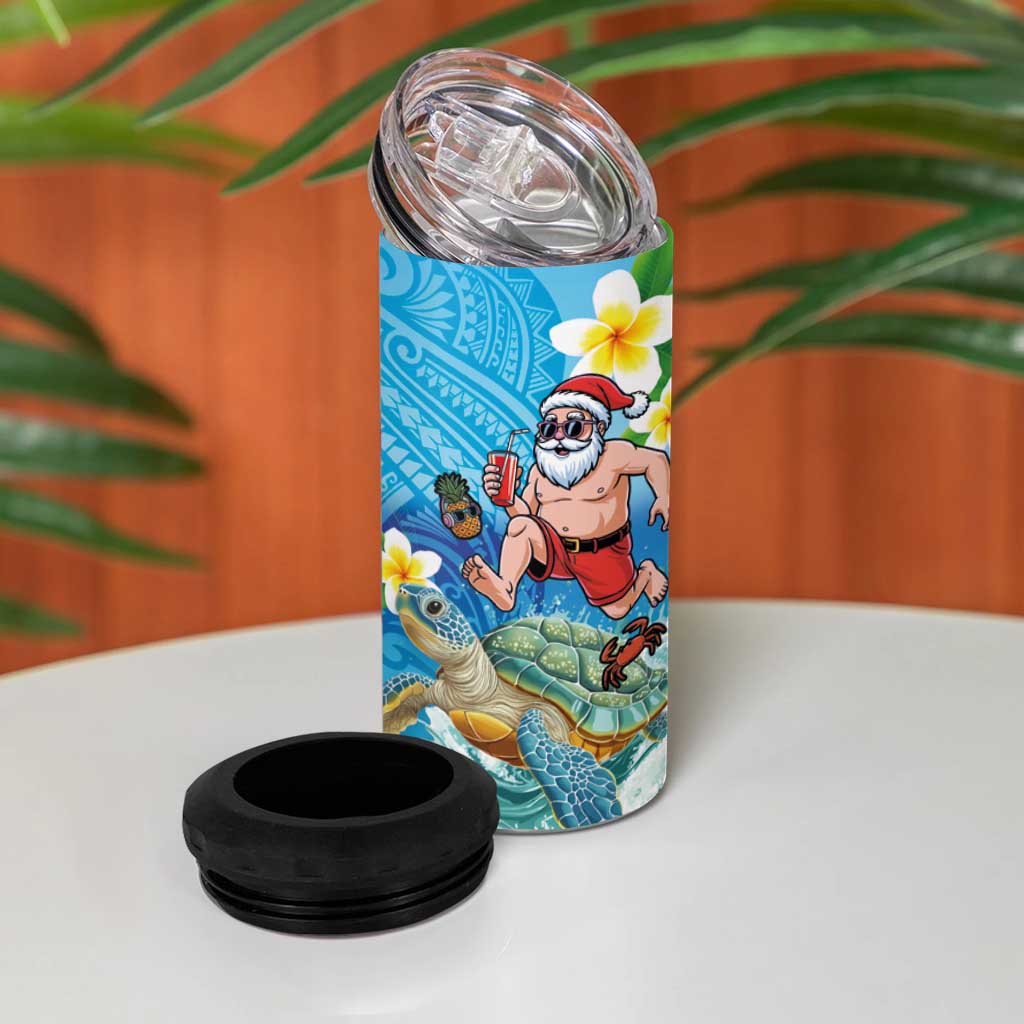 Polynesian Merry Christmas 4 in 1 Can Cooler Tumbler Funny Santa with Sea Turtle Beach Plumeria LT03 - Polynesian Pride